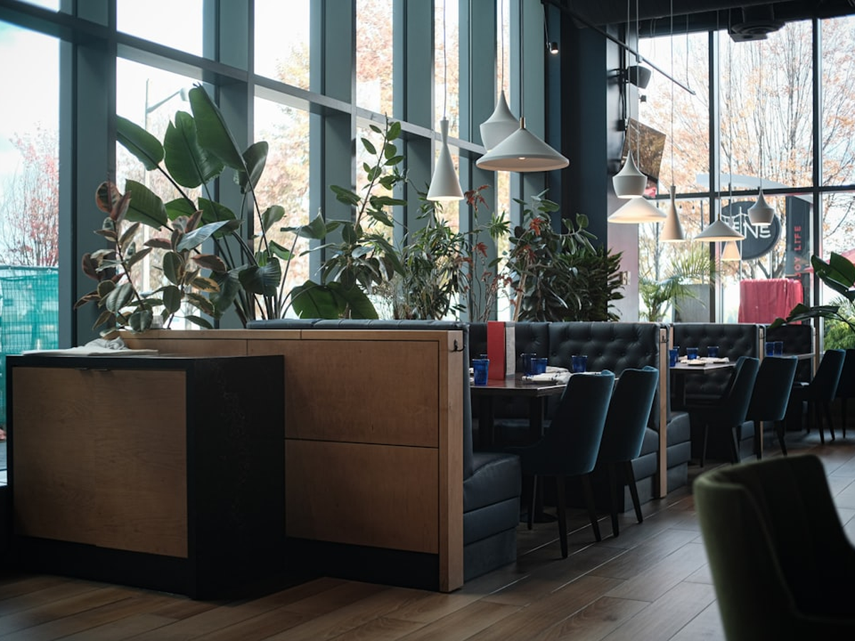 Wnętrze bistro o poranku